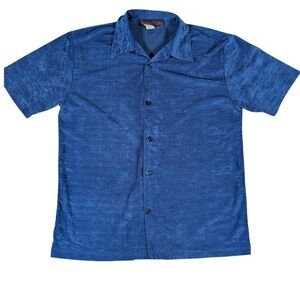 Vintage Dangerous Willie Men's Small Blue Short Sleeve Shiny Button Up Shirt USA